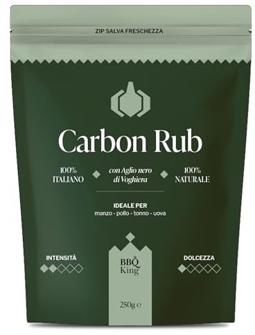 BBQ KING - Carbon Rub Confezione da 250 Gr, Dry Rub Bbq per Manzo Ideale per Barbecue e Grill, Set Spezie Cucina 100% Made in Italy, Miscela di Spezie per Carni quali Manzo, Agnello e Pollo