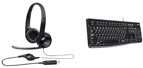 Logitech H390 Cuffie Cablate, Cuffia Stereo con Microfono Regolabile con Cancellazione del ‎‎Rumore & K120 Tastiera con Cavo per Windows, USB Plug-and-Play, Dimensioni Standard