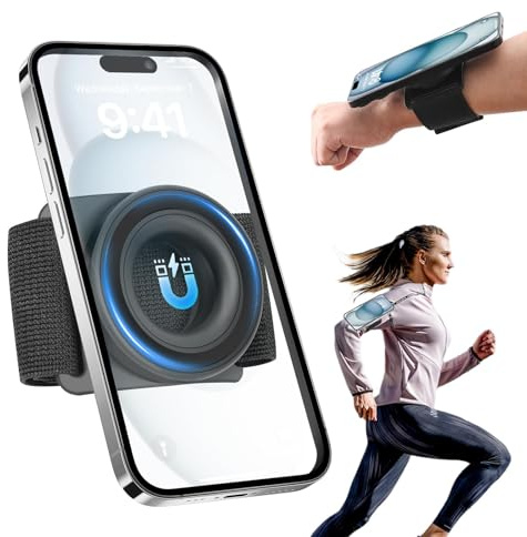 TOPGO Running Phone Holder for iPhone [360° Rotatable & Upgrade Anti-Drop] Magnetic Wrist Phone Holder, Magsafe Armband Compatible with iPhone 17 Pro and Android - Black