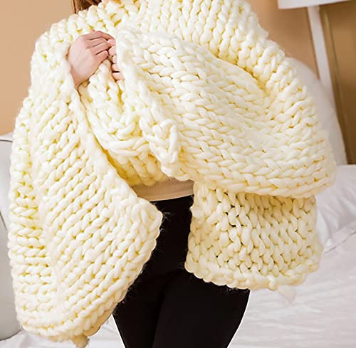 Handgestrickte Wolldecke für Couch, Bett, Heimdekoration, weich und gemütlich, beige, gestrickt, 100 x 100 cm, atmungsaktives Fleece-Material, handgefertigt, Wärme
