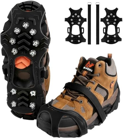 TOKIISHE Spikes für Schuhe Winter, Schuhspikes Anti Rutsch, Ice Schuhkrallen mit 11 Edelstahl Zähne Spike Grödel Steigeisen für Damen und Herren Bergschuhe Wanderschuhe Trekking Winter Outdoor