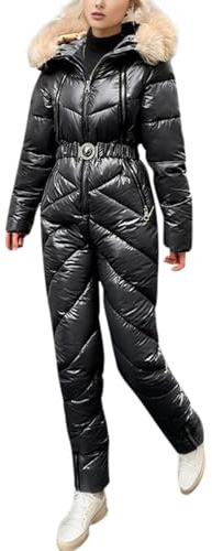 Women Solid Casual Thick Hot Snowboard Skisuit Outdoor Sports Zipper Padded Jumpsuit Hooded Ski Suit Clothes Teen Girls Women Winter Outdoor Warm Casual Solid Quilted Coat with Hood for (Black, XL)