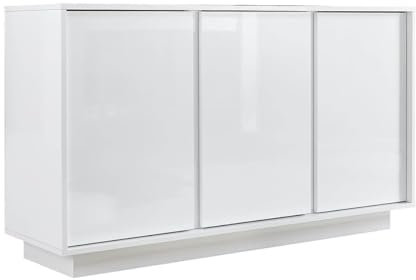 AltoBuy LYSIANE - Buffet 3 Portes Finition Blanc Laqué Brillant Weiss