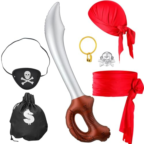 TAXTYHRE Pirat tillbehörsset, 7 stycken pirater ögonlappar, pirater huvudduk skärp, örhängen ringar, pirater kostym tillbehör för barn karneval utklädnad cosplay halloween