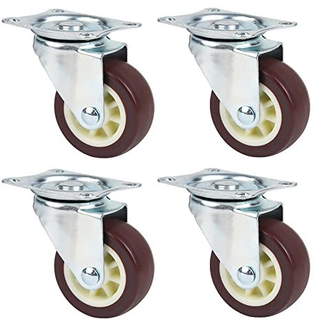 LFONDIGE 50 mm Drehgelenke für Möbel (100 kg/4 Stück), Trolley-Ersatzrad, Drehgelenk mit Bremse, leichtes Polyurethan, Montagehöhe 65 mm, mit Schraube (braun)/4 Drehgelenke ohne Bremsen