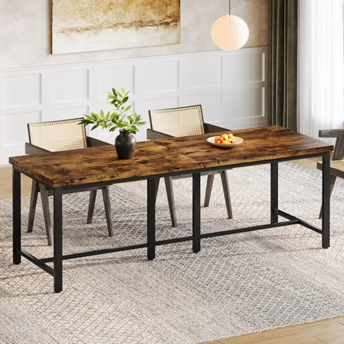 Tribesigns Tavolo da pranzo lungo 200 cm, per 6-8 persone, grande tavolo da cucina rettangolare industriale in legno, tavolo da pranzo rustico con robuste gambe in metallo (marrone usticale)