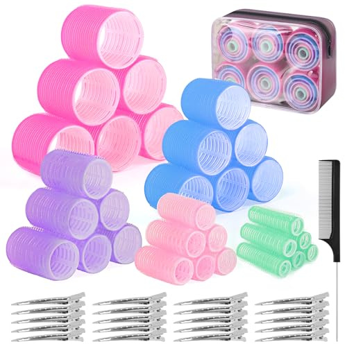 BELICOO 60 PCS Hair Rollers with Clips, 5 Sizes(60/48/36/25/15mm) Hair Curlers Rollers with 28 Metal Clips, Perfect for Long Medium Short Thick Hair (Multicolor)