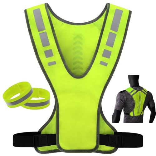 Warnweste Erwachsene Fahrrad, Reflektorweste, Warnwesten Auto, Reflektorweste Laufwes, Gelb Reflektierende Weste mit Reflektorband, Reflektorweste Fahrrade mit 2 Reflektorband, für Joggen, Fahrrad