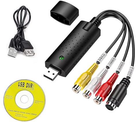 Convertitore da VHS a Digital,Vhs Analogico, Video Grabber, Scheda di Acquisizione Video USB 2.0, Digitalizza e Registra Video e Audio da VHS/VCR/DVD/PS2/Wii/Xbox/Supporta PAL/NTSC per Windows 10/8/7
