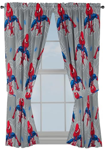Jay Franco Lot de 2 rideaux de fenêtre pour chambre d'enfant avec 2 embrasses, gris – Spiderman, 106,7 cm de large x 160 cm de long