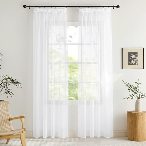 KGORGE Gardinen mit Kräuselband Vorhang Weiß Transparent Wohnzimmer Modern | H200 x B140 cm,2er Set,Schienensystem Vorhang Durchsichtig Schlafzimmer,Sheer Curtains Living Room,Sanfte Lichtfilterung