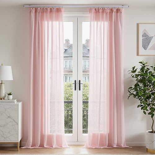 TOPICK Gardinen Gardinenschals Vorhänge transparent H245xB140 2er Set Rosa | Gardinen mit Kräuselband Wohnzimmer Schlafzimmer Gardinenschals Gardinen Landhausstil Vorhang lichtdurchlässig Fenstervorhang