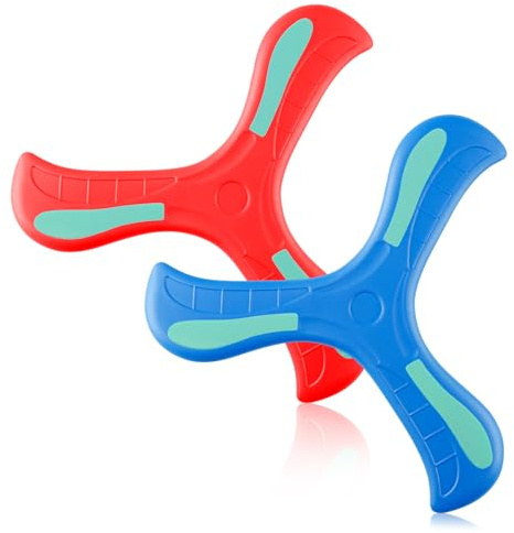Lotsdonxia 2Pcs Glow-in-the-Dark Boomerangs for Kids – Safe, Lightweight Outdoor Flying Toys with Fluorescent Design for Beach, Park Family Fun (Red & Blue)