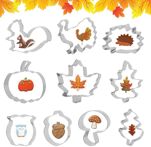 Ausstechformen Herbst, 10 Stück Erntedankfest Keksausstecher DIY Plätzchenausstecher, EAusstecher Kürbis Herbst mit Ahornblatt Blätter Igel für Keks Backen