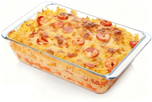 Fuente de cristal para horno grande, rectangular, 25,7 x 14,8 x 4,5 cm, lasaña con asas, para preparar lasaña, horno y microondas