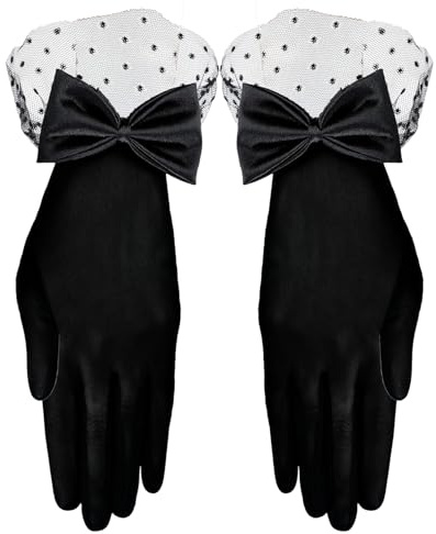 Spitzenhandschuhe,Netzhandschuhe Damen,Elegante Kurze Spitzenhandschuhe,Kurze Lace Gloves Women Schleife für Opernball Cosplay Retropartykleidung,Gruselig,Halloween Schleier,Weihnachten,Valentinstag