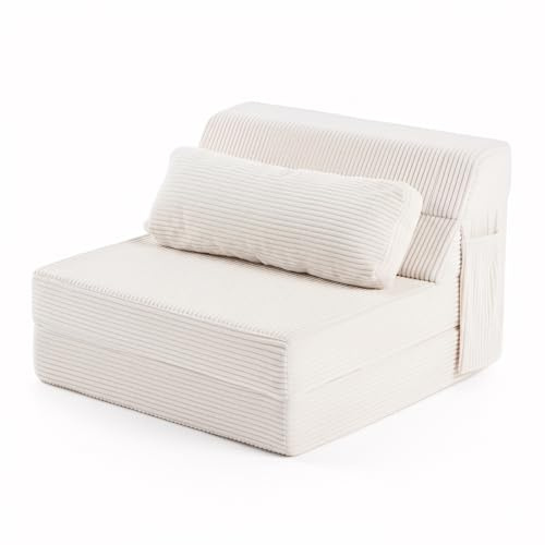 YOTATING Klappbares Schlafsofa mit Kissen, Cord wandelbarer Schlafsessel, bequemer Boden, Futon-Matratze, Loungesofa für Erwachsene, ausklappbares Stuhlbett für Wohnzimmer, Schlafzimmer, Einzelgröße