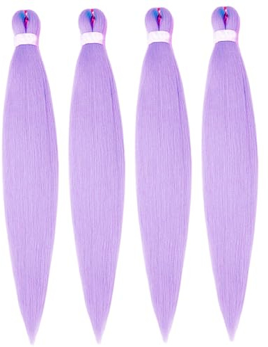4pcs Extensions per capelli viola per trecce da 26 pollici allungate alla lavanda sintetica intrecciata per capelli chiari viola