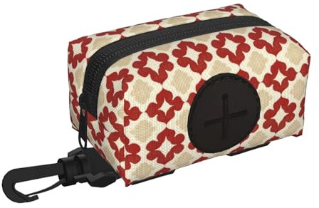 Soporte para bolsas de excremento de perro para correa, suave, ligero, clásico, estampado de flores rojas, dispensador de rollos, cierre de , accesorios para pasear perros con cremallera y mosquetón