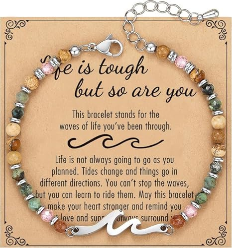 Elegant Motivational Wave Bracelet Gifts with Gemstones, Inspirational Gifts for Mum, Best Friends, Sisters & Coworkers - Perfect Birthday & Friendship Present for Women