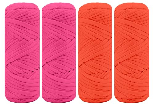 Maxee 800g T-Shirt Garn – 4 er Pack (je 200g/75m), Weiches Beilaufgarn zum Häkeln & Stricken – Farbintensiv & pflegeleicht, Ideal für Häkeltaschen/Körbe/Teppiche DIY Projekte, Handarbeiten und Deko