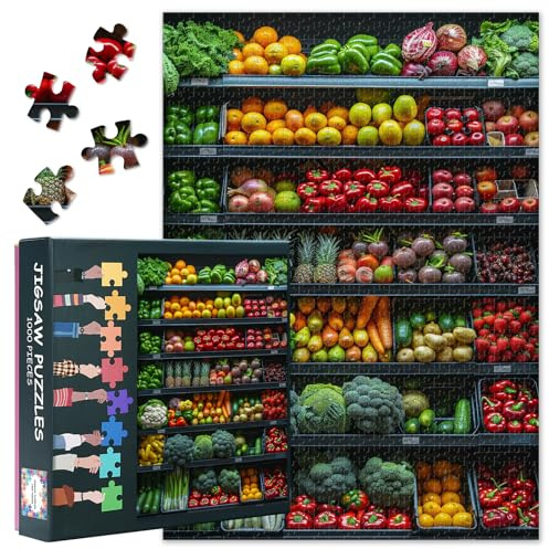 Puzzles 1000 Teile für Erwachsene, Obst- und Gemüse Puzzles, farbenfrohes Lebensmittel-Design, anspruchsvolles Puzzle 1000 Teile, Entspannungsspiel für Männer und Frauen 70 x 50 cm