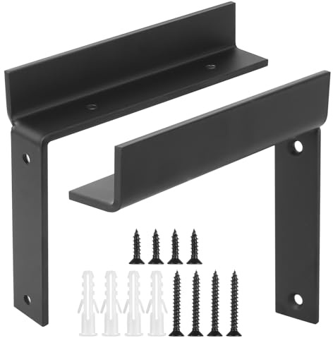 2 Pcs Equerre Etagere Murale, Support Etagere Murale, Supports d'étagère Murale en métal Noirs, équerre de Fixation Flottants à 90 Degrés Métalliques pour salon ou de chambre