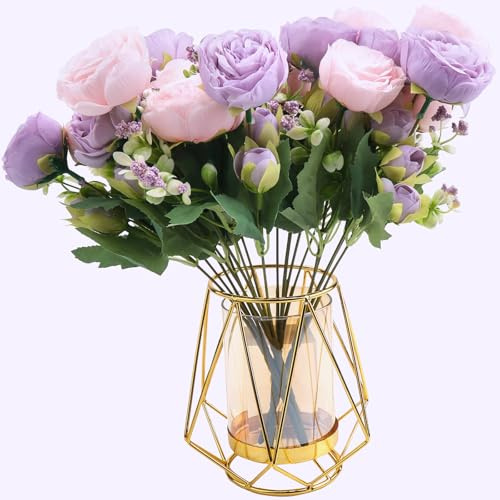 LHNNDM 4 Bunches Fake Peonies Artificial Flowers, Roses Fake Flower, Realistic Flower for Suitable for wedding banquets, party decorations, and home decor (Light purple)