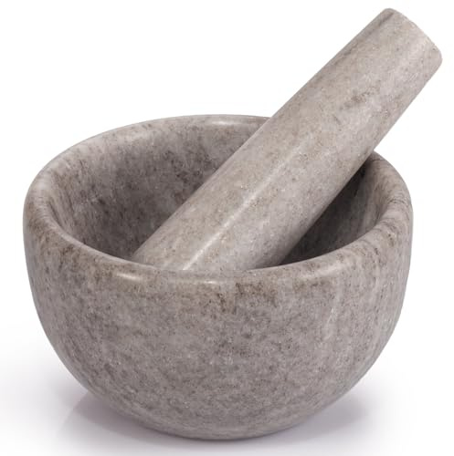EHC Marble Mortar Pestle Set, Premium Herb Spice Grinder, Nut Seed Crusher, Kitchen Cooking Tool, Elegant Countertop Decor, Compact Multifunctional Blender - Natural