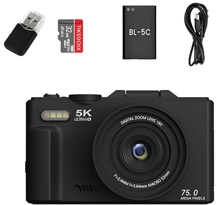 Optinexo 5K Digital Compact Camera Ultimo 2026 (Nero)