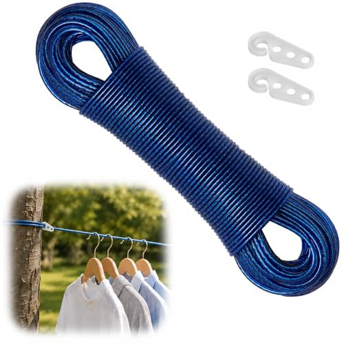 TLDBATICE Cuerda Tendedero Exterior 50m con Núcleo de Acero y PVC | Cuerda para Tender Ropa Exterior Núcleo de Acero Reforzado, Impermeable, Resistente al óxido, Cortar a Medida