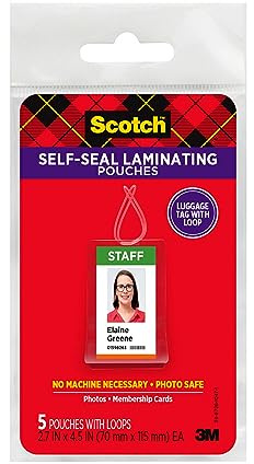 Scotch 3M selbstverschließende Laminierfolien, Taschenanhänger mit Schlaufen, glänzend, 5 Beutel (LS853-5G)