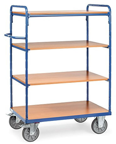 Fetra Transportgeräte mtpiec4p2 F 502 Wagen mit Tablett, 4 Einlegeböden, 269 mm, 669 mm, 1069 mm, 1469 mm Regal, 61 kg Gewicht, 1000 mm x 600 mm Plattform