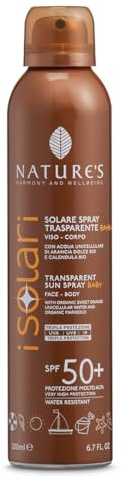 Nature's - iSolari, Protezione Solare Bambini, Protezione Solare Spray Trasparente SPF 50+, Resistente All'Acqua, 200 ml