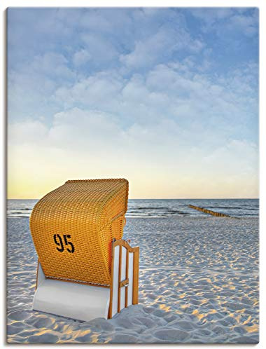 ARTLAND Wanddeko Leinwand Bilder Wandbild 60x80 cm Strand Meer Strandkorb Küste Ostsee Maritim T9IJ