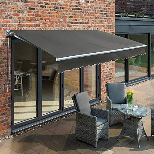 Primrose 3.0m Manual Awning - Charcoal Mayfair DIY Patio Awning Gazebo Canopy (9ft 8) Complete with Fittings and Winder Handle