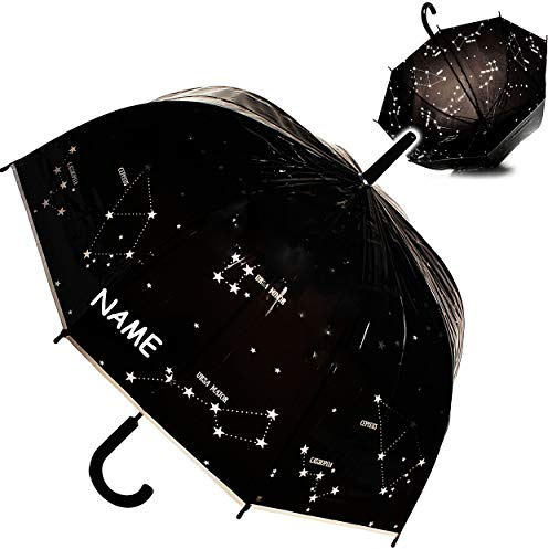 alles-meine.de GmbH großer XL - Regenschirm - Automatik - Sternbilder & Sterne - inkl. Name - durchsichtig & transparent - Ø 80 cm - Stockschirm mit Griff - durchscheinend - klar..