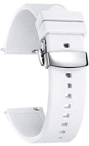 BINLUN Silikon Uhrenarmband Schnellverschluss Gummi Uhrenarmbänder für Herren Damen Kautschuk Smartwatch Armband Sport Uhrenband Ersatzarmband mit Faltschließe (20mm, Weiß)