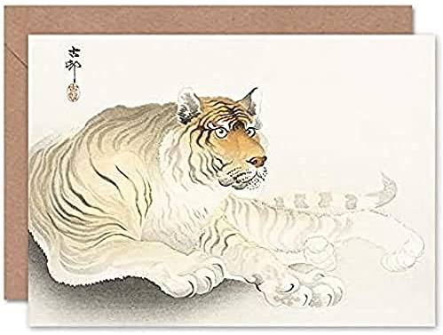 Fine Art Prints CLBIO0076 Tiger Watercolour Ohara Koson Greeting Card With Envelope Inside Premium Quality, 12.5 x 17.5 cm