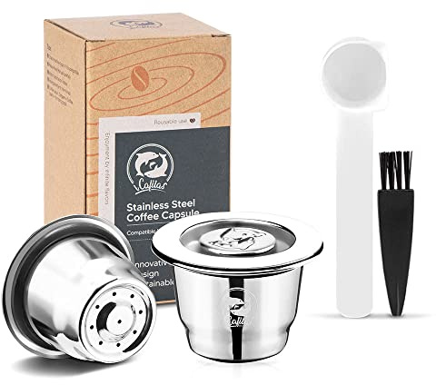 i Cafilas 2 Capsules Rechargeables Réutilisables Pour Nespresso + 1 Cuillère + 1 Brosse de Nettoyage