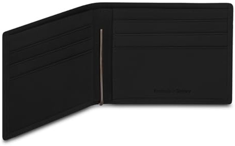 LUCA Geldbörse mit Geldklammer Made in Germany Nubukleder schwarz | Herren Portemonnaie Leder mit Edelstahl Geldscheinklammer, RFID-Schutz