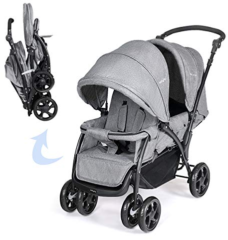 DREAMADE Geschwisterwagen 2 in 1, Doppelkinderwagen baby und kleinkind, Zwillingswagen Faltbar, Babywagen mit Doppelsitz, kinderwagen für 2 kinder, Grau (Grau)
