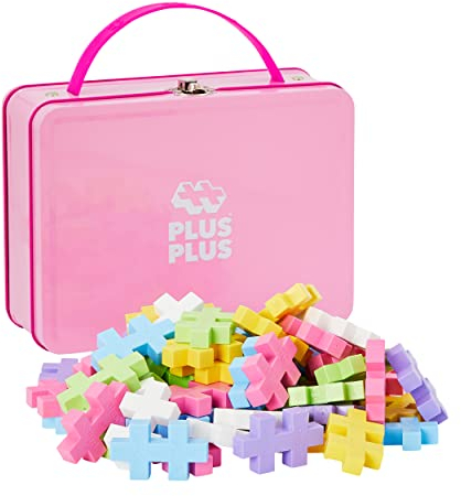 Plus-Plus Geniales Konstruktionsspielzeug, Big Box Pastel, Bausteine-Set in praktischer Metallbox mit Henkel, 70 Teile, Pastell