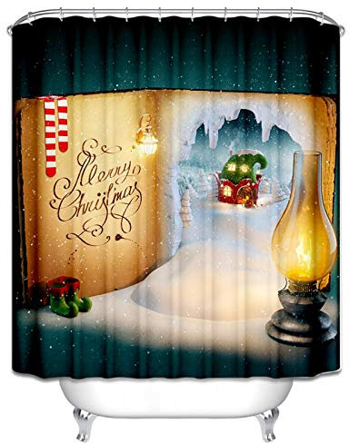 Daesar Badvorhang Anti-Schimmel Weihnachten Theme Buch Badezimmer Duschvorhang aus Polyester-Stoff 180x200 cm