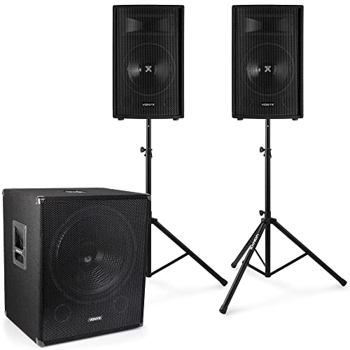Vonyx 2.1 Set Completo en Vivo 1600W - Subwoofer Activo SMWBA18 18” + 2 Altavoces SL12 12” - Amplificador Integrado - Potente Sonido Profesional - Incluye Cables - Ideal para Eventos, DJs y Fiestas