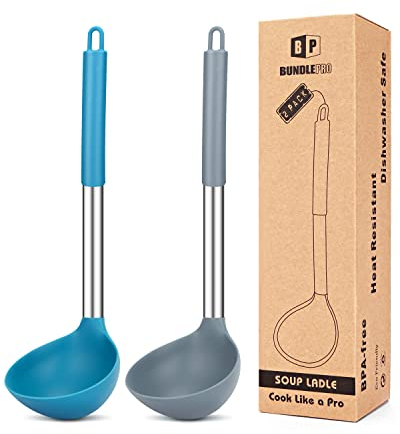 2 Stück Schöpflöffel aus Silikon, großer Löffel für Suppe, antihaftbeschichtet, Küchenutensilien mit hoher Hitzebeständigkeit, BPA-frei, Rühren, Servieren von Suppen