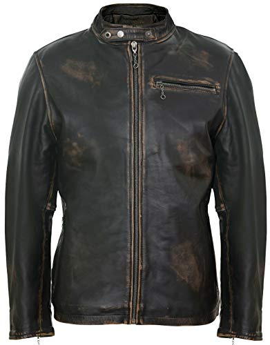 Veste de Motard en Cuir Noir en Détresse Ancien Pour Homme M