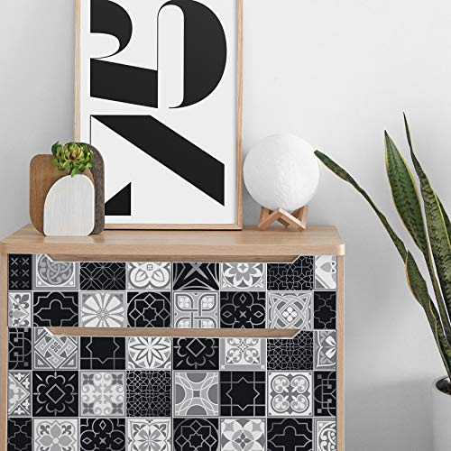 WALPLUS 15cm(6) 48 pcs Tile Stickers Silver Black Limestone Mix Tiles Peel and Stick Backsplash Self-Adhesive Decal Vinyl Home Decor Splashback for Kitchen Bathroom Tile Paint Stick on Tiles Transfer