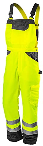 NEO TOOLS Herren Warnschutz-Latzhose, 80% Polyester und 20% Baumwolle, 245 g/m2, elastischer Gummibund und regulierbare Hosenträger, Größe: M, gelb