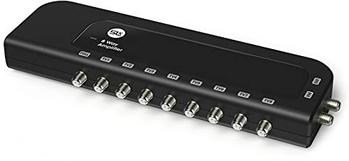SLx TV Signal Booster Aerial Amplifier, 8 Way Signal Distribution Amplifier with F-Type Connections, 4G & 5G Filtering, Indoor TV Aerial, HD TV/FM/DAB, Improved Energy Efficiency